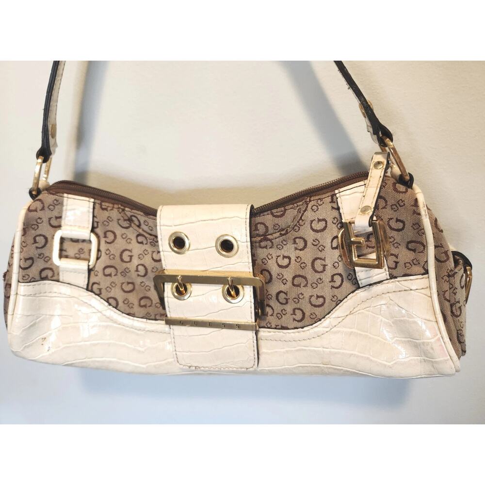 GUESS Vtg Y2k Baguette Bag Retro Slouch Croc Embossed Vegan Patent Leather 13x7